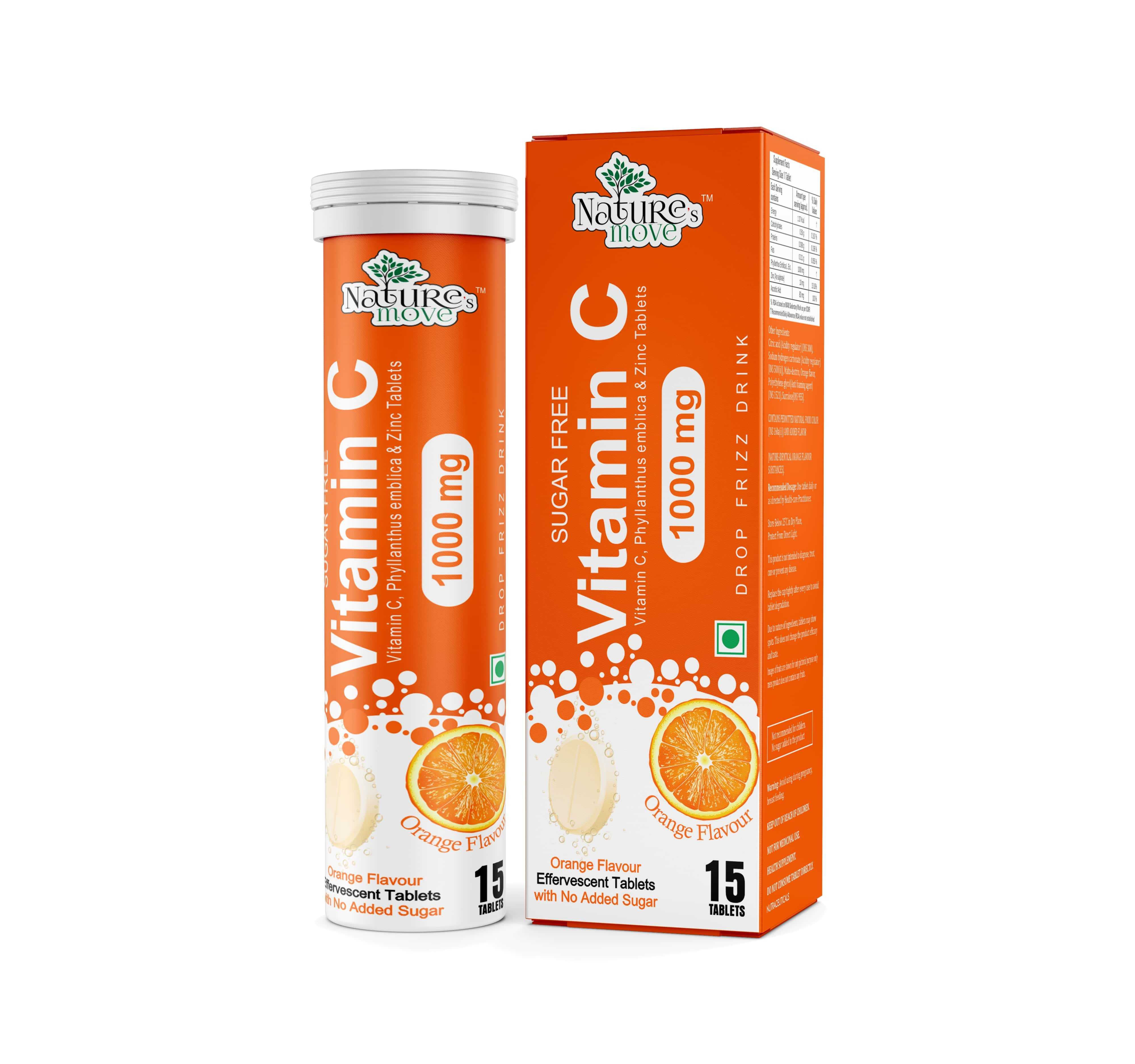 Natures Move Vitamin C Effervescent Tablets 1000mg Orange Flavour