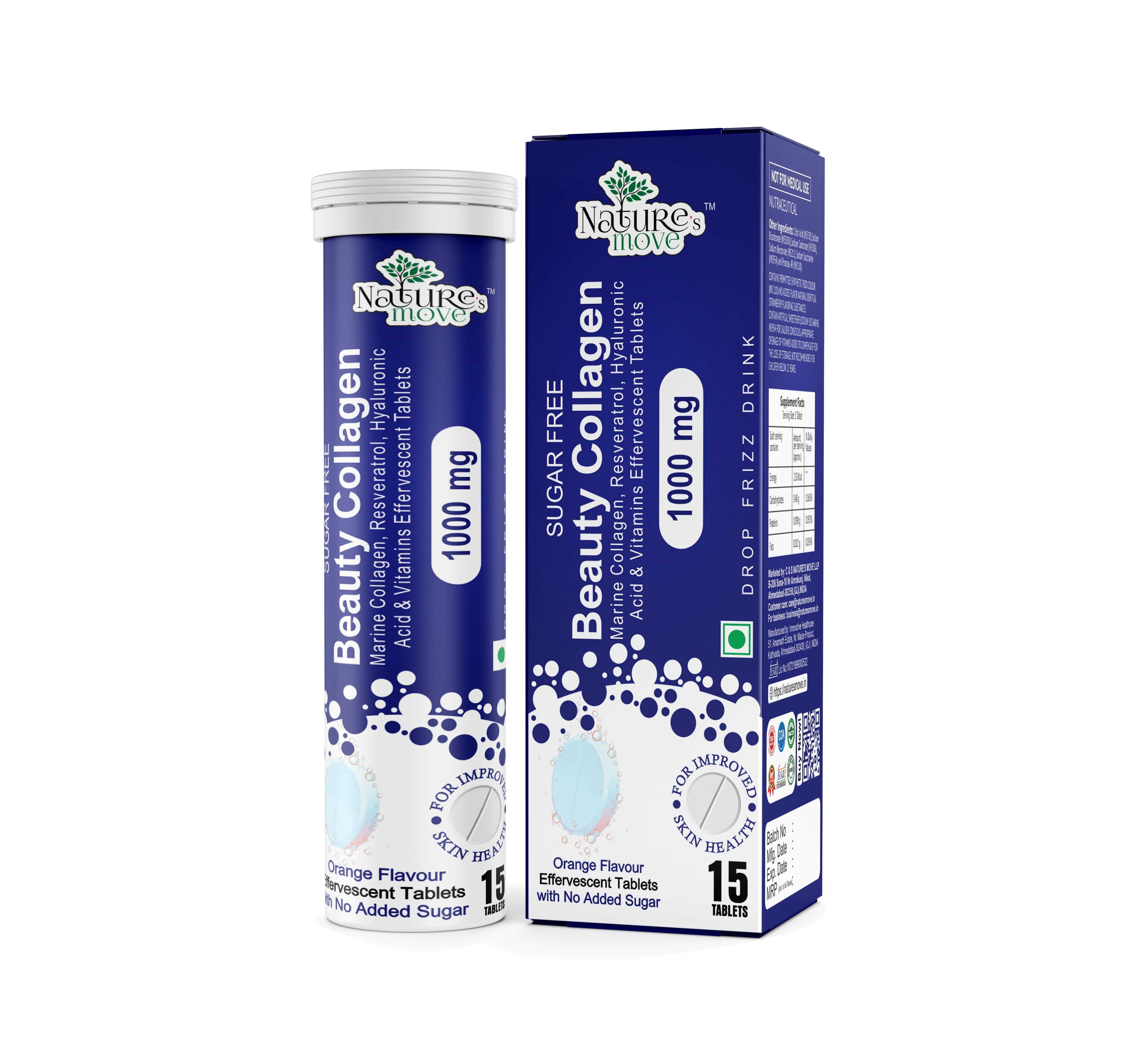 Natures Move Beauty Collagen Effervescent Tablets 1000mg Orange Flavour