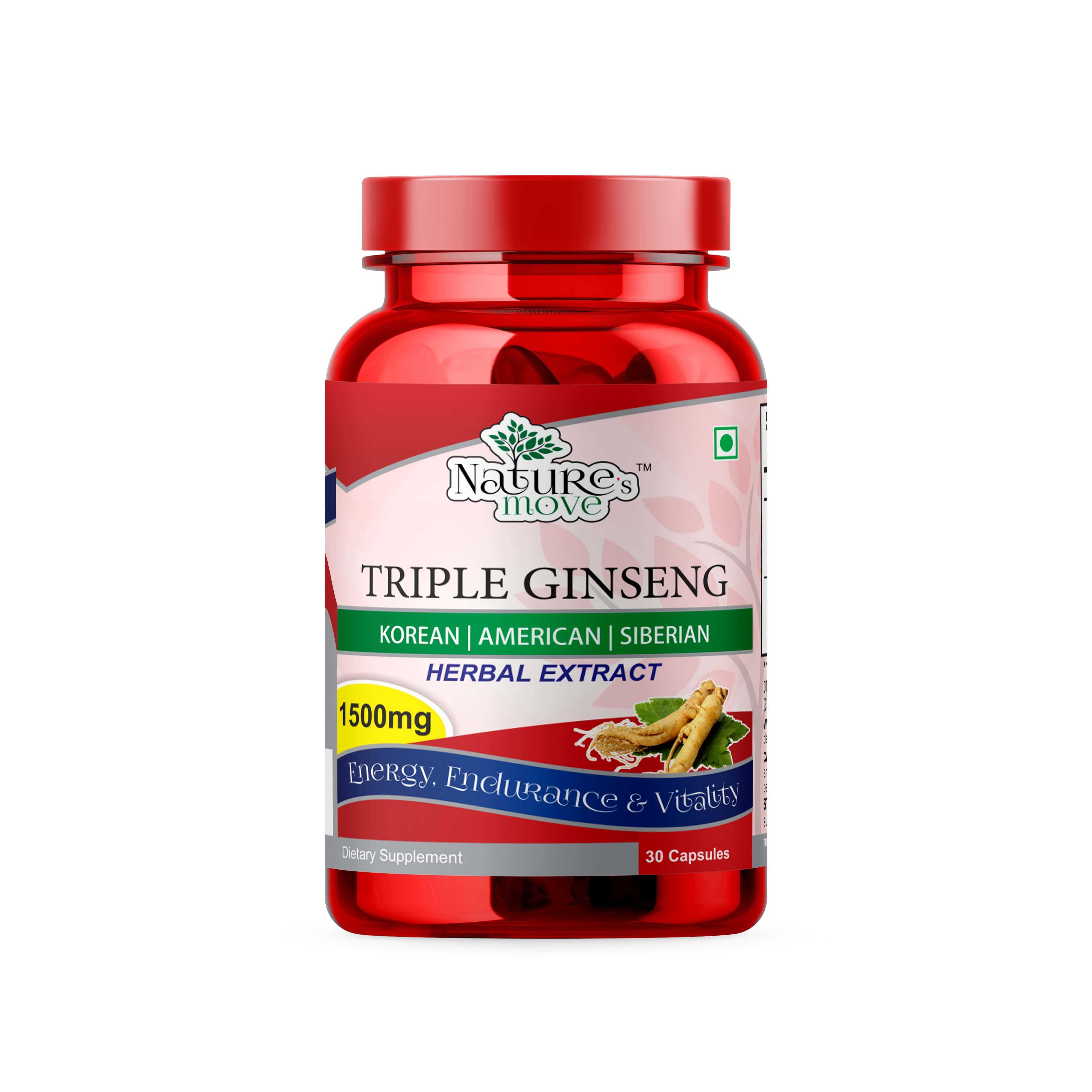 Natures Move Triple Ginseng 1500mg 30 Capsules